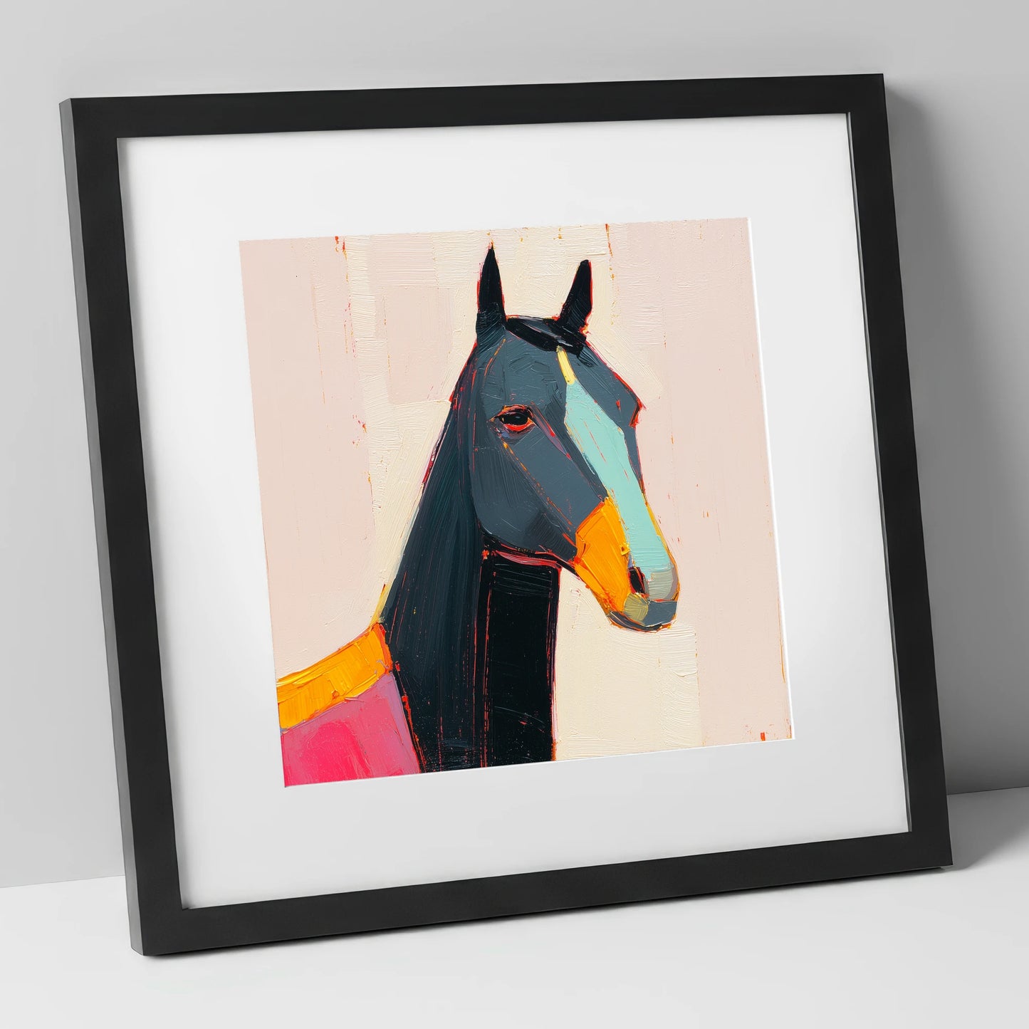 Modern Equine Spirit horse portrait art print in black frame