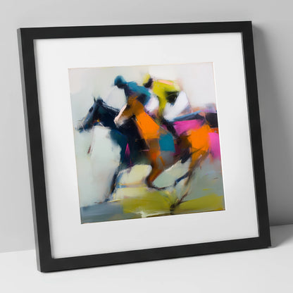 Velocity in Colour racing horse art print in black frame