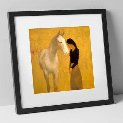 A Silent Understanding horse & rider art print in black frame