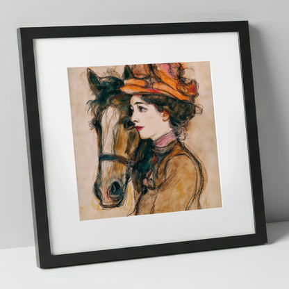 A Shared Silence horse & rider art print in black frame
