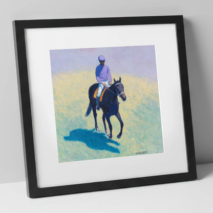Morning on the Gallops racing horse art print in black frame