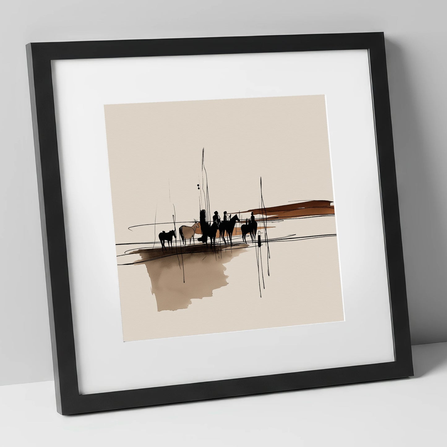 Silhouettes on the Wash horse landscape art print in black frame
