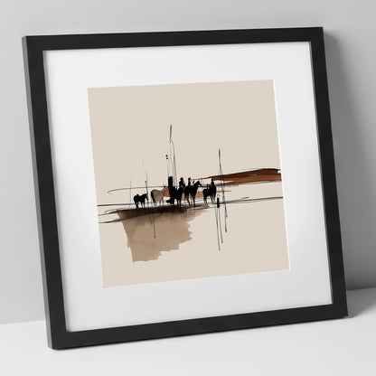 Silhouettes on the Wash horse landscape art print in black frame