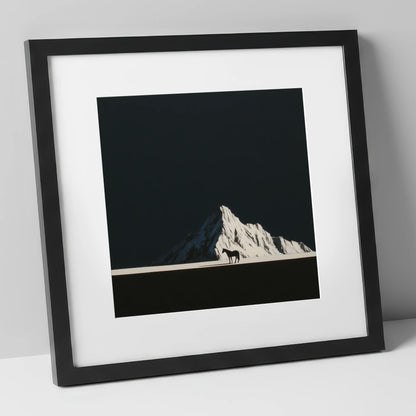 Alpine Solitude horse landscape art print in black frame