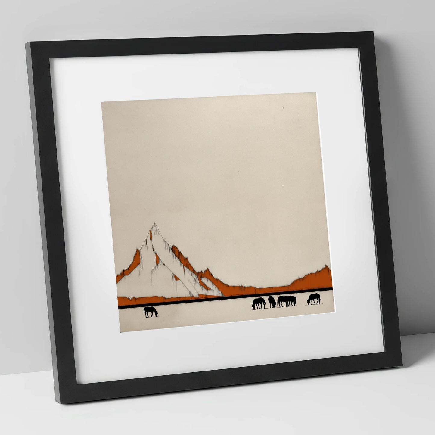 High Country Silhouettes horse landscape art print in black frame