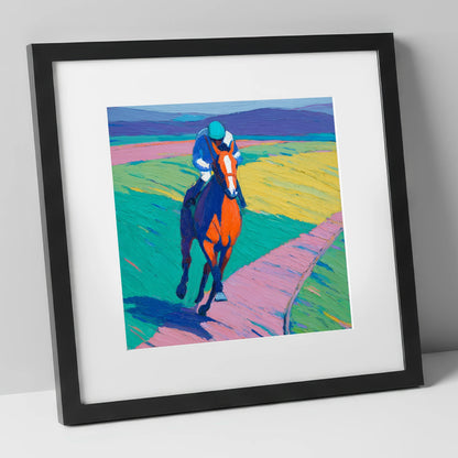 The Vivid Gallop racing horse art print in black frame