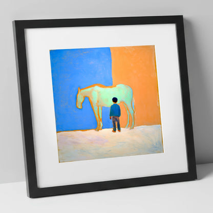 A Silent Understanding horse & rider art print in black frame