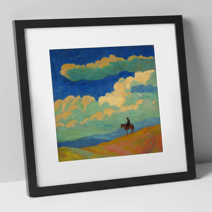 Beneath the Vibrant Heavens horse landscape art print in black frame