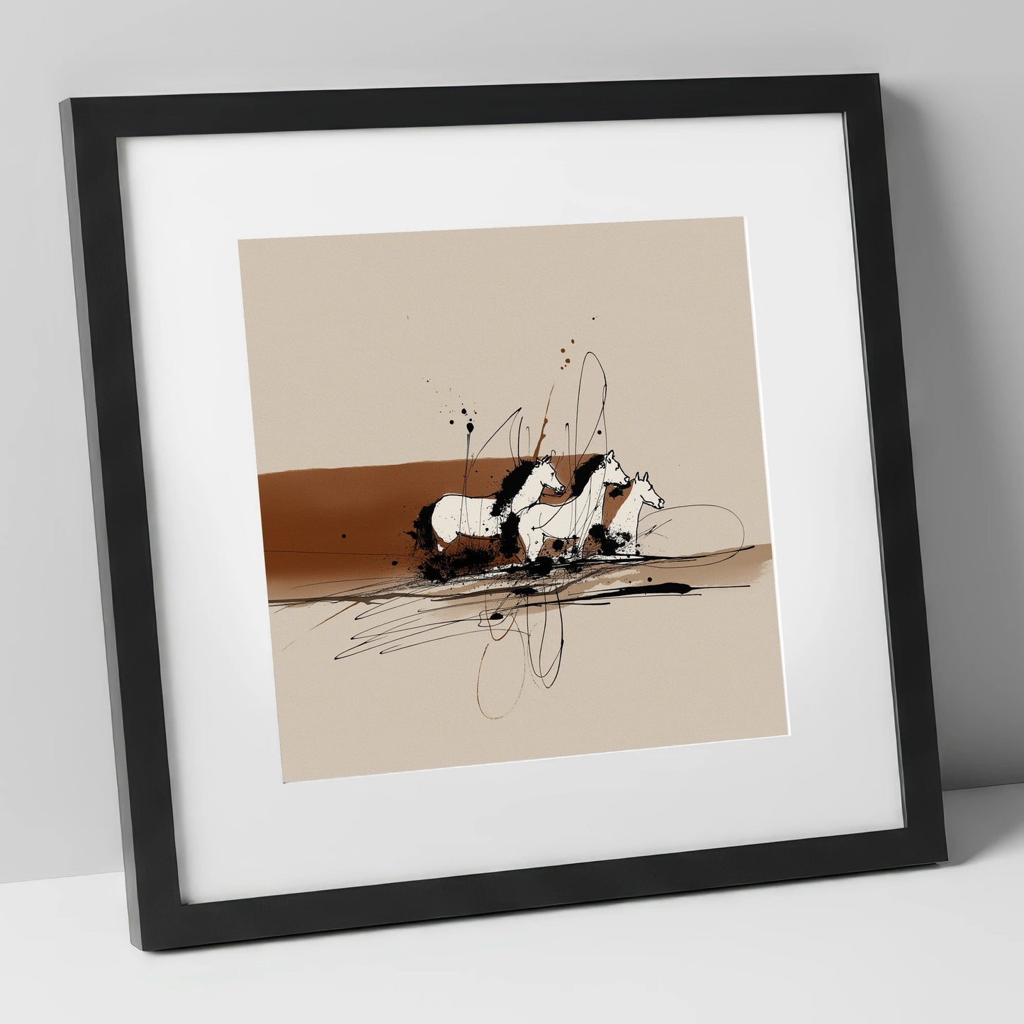Freedom in Motion wild horses art print in black frame