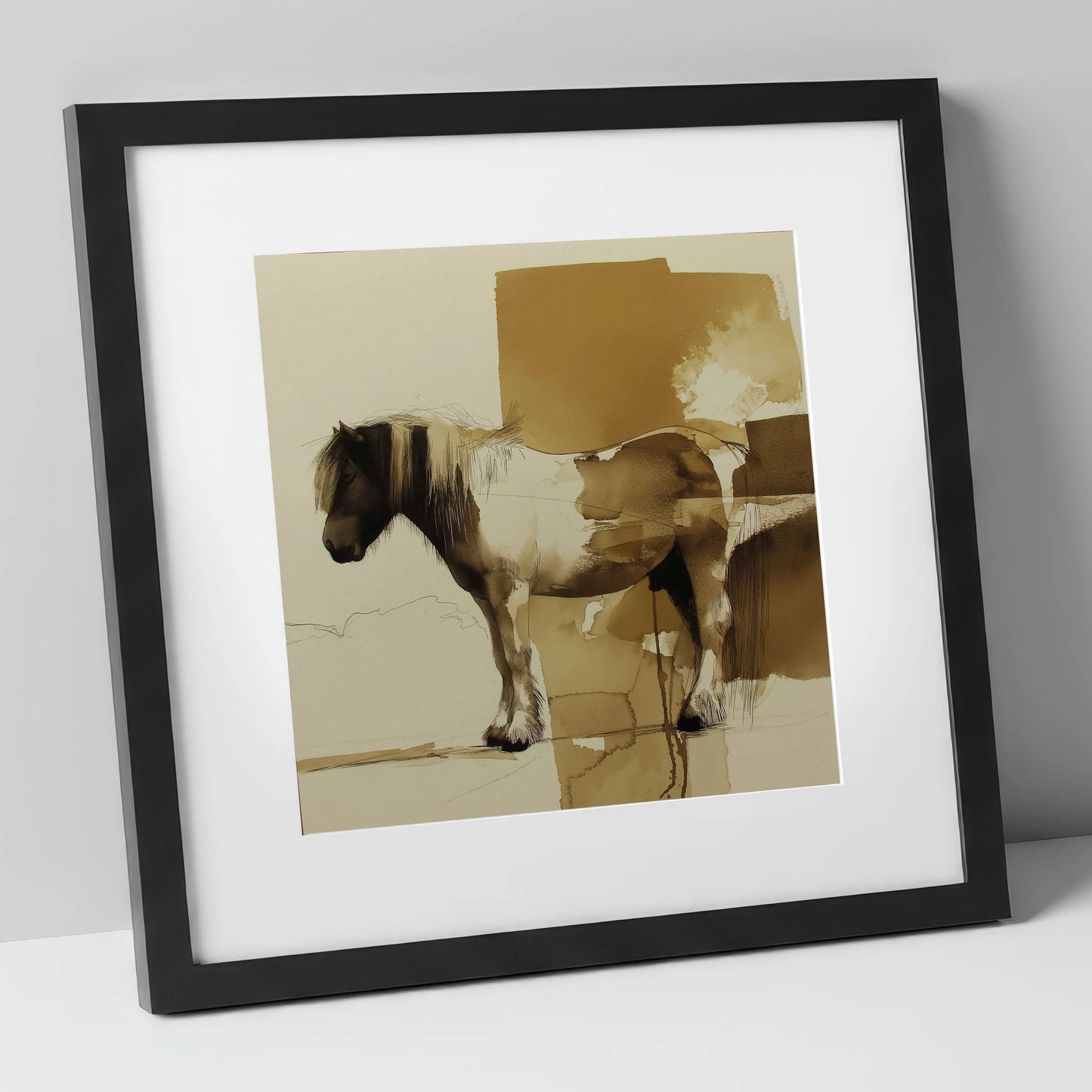 Earthy Cob Profile horse breed art print in black frame