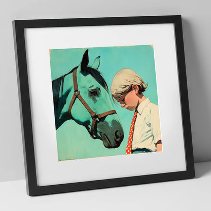 The Unspoken Bond horse & rider art print in black frame