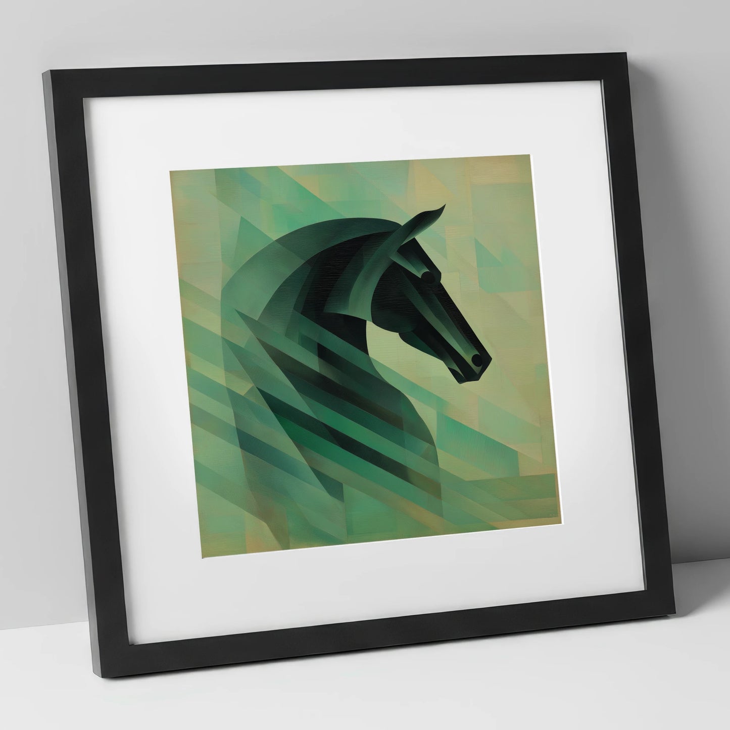 Modernist Equine Profile horse portrait art print in black frame
