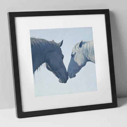Gentle Connection horse portrait art print in black frame