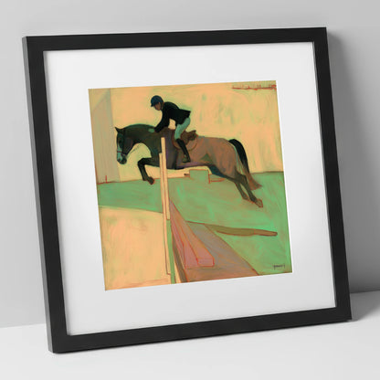 Flight and Form show jumping horse art print in black frame