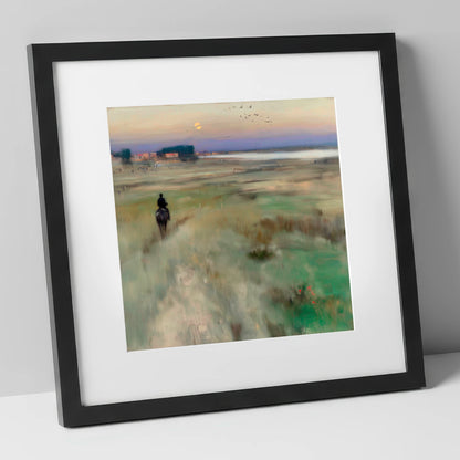 Twilight Hack horse landscape art print in black frame