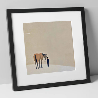 A Quiet Understanding horse & rider art print in black frame