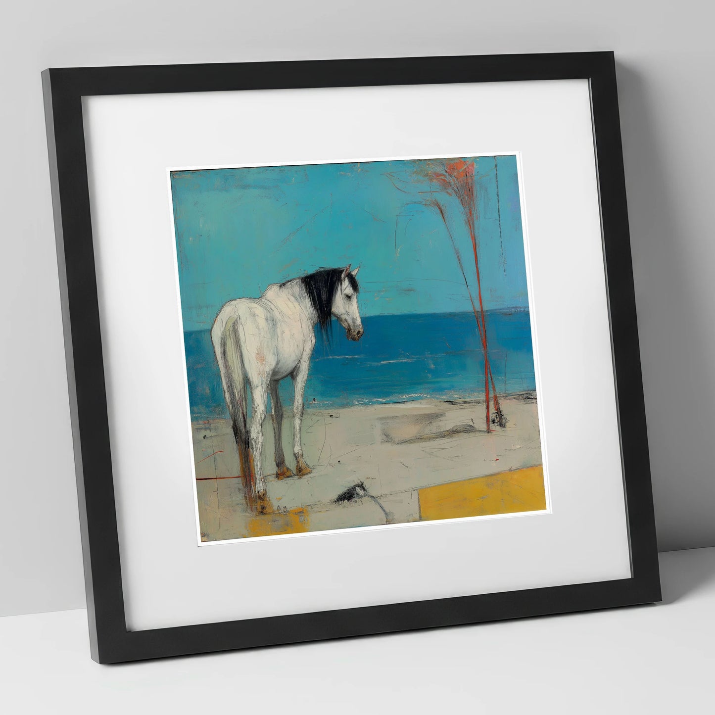 Coastal Solitude horse landscape art print in black frame
