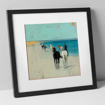Turquoise Shore Hack horse landscape art print in black frame
