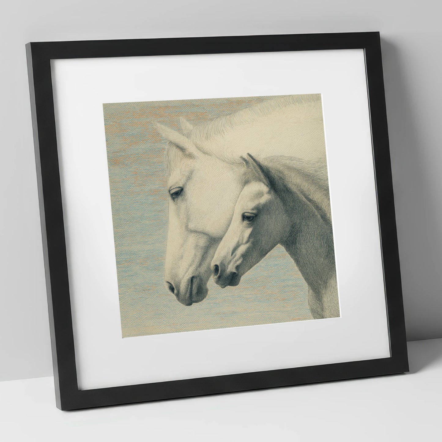 Timeless Companions mare & foal art print in black frame