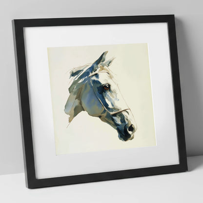Sapphire Gaze in Indigo horse portrait art print in black frame