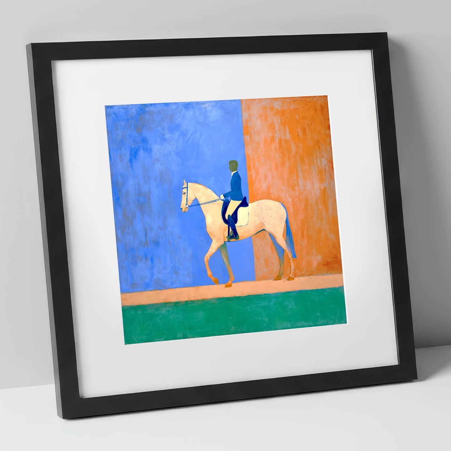 Contemporary Dressage Silhouette dressage horse art print in black frame