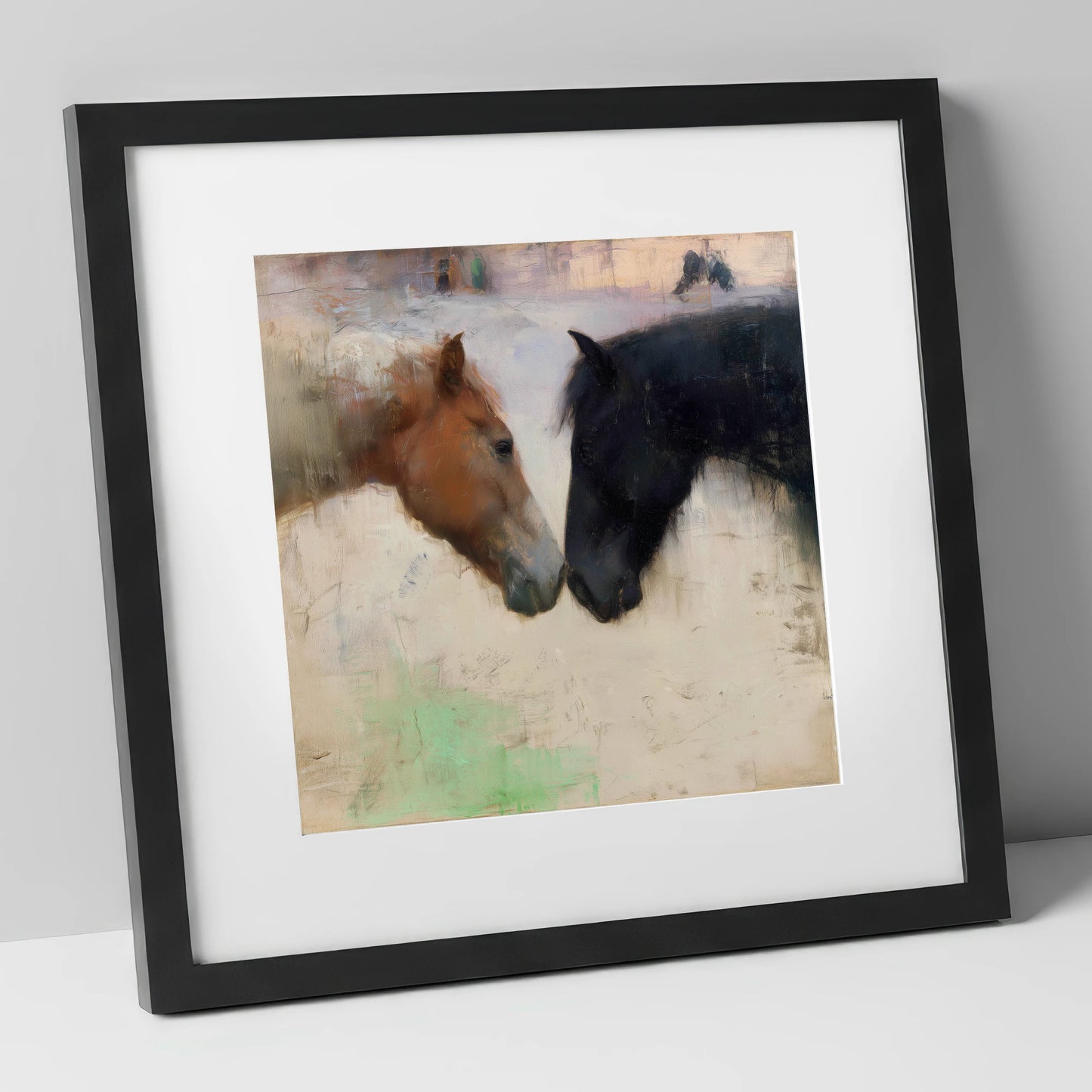 Gentle Connection horse portrait art print in black frame