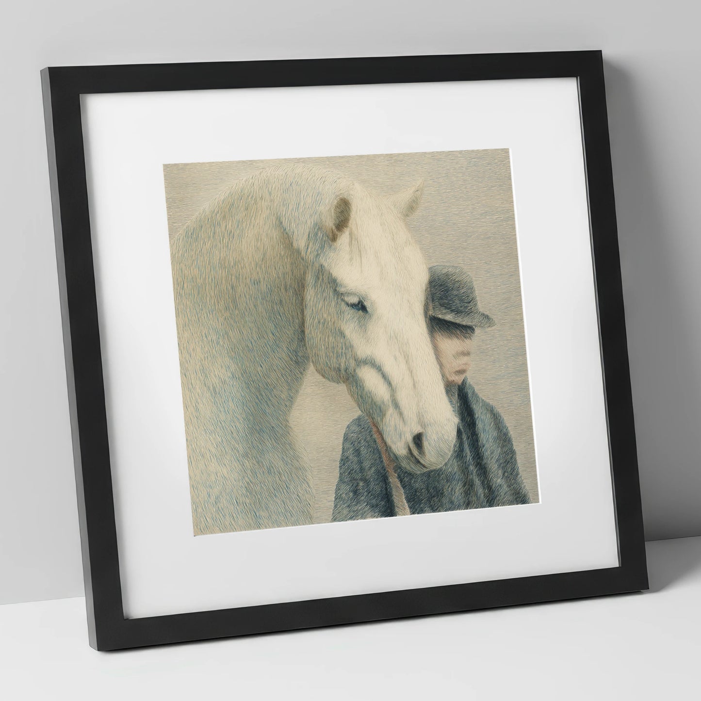 A Quiet Understanding horse & rider art print in black frame