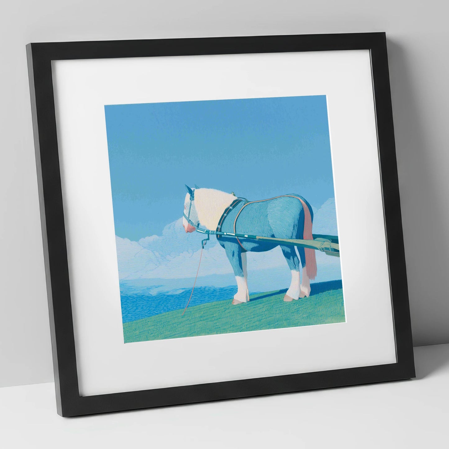 Steadfast Horizon working horse art print in black frame