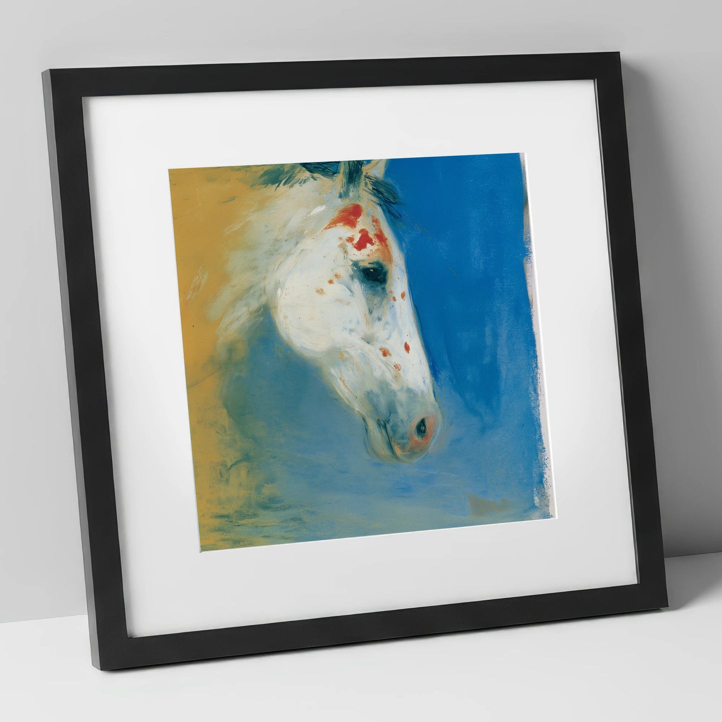 Cerulean Painted Profile horse breed art print in black frame