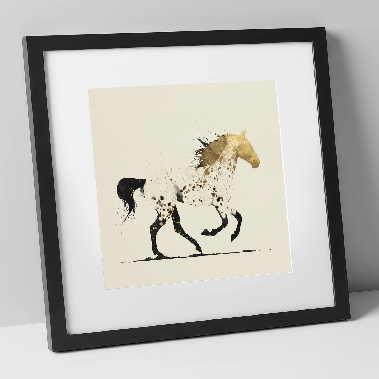 The Golden Appaloosa horse breed art print in black frame