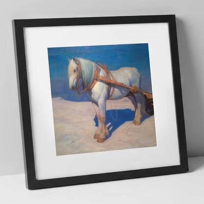 The Patient Grey working horse art print in black frame