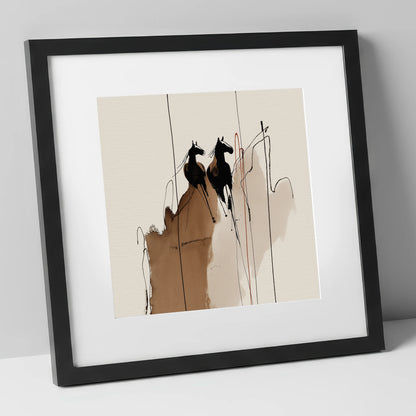 Sepia Shadows horse portrait art print in black frame