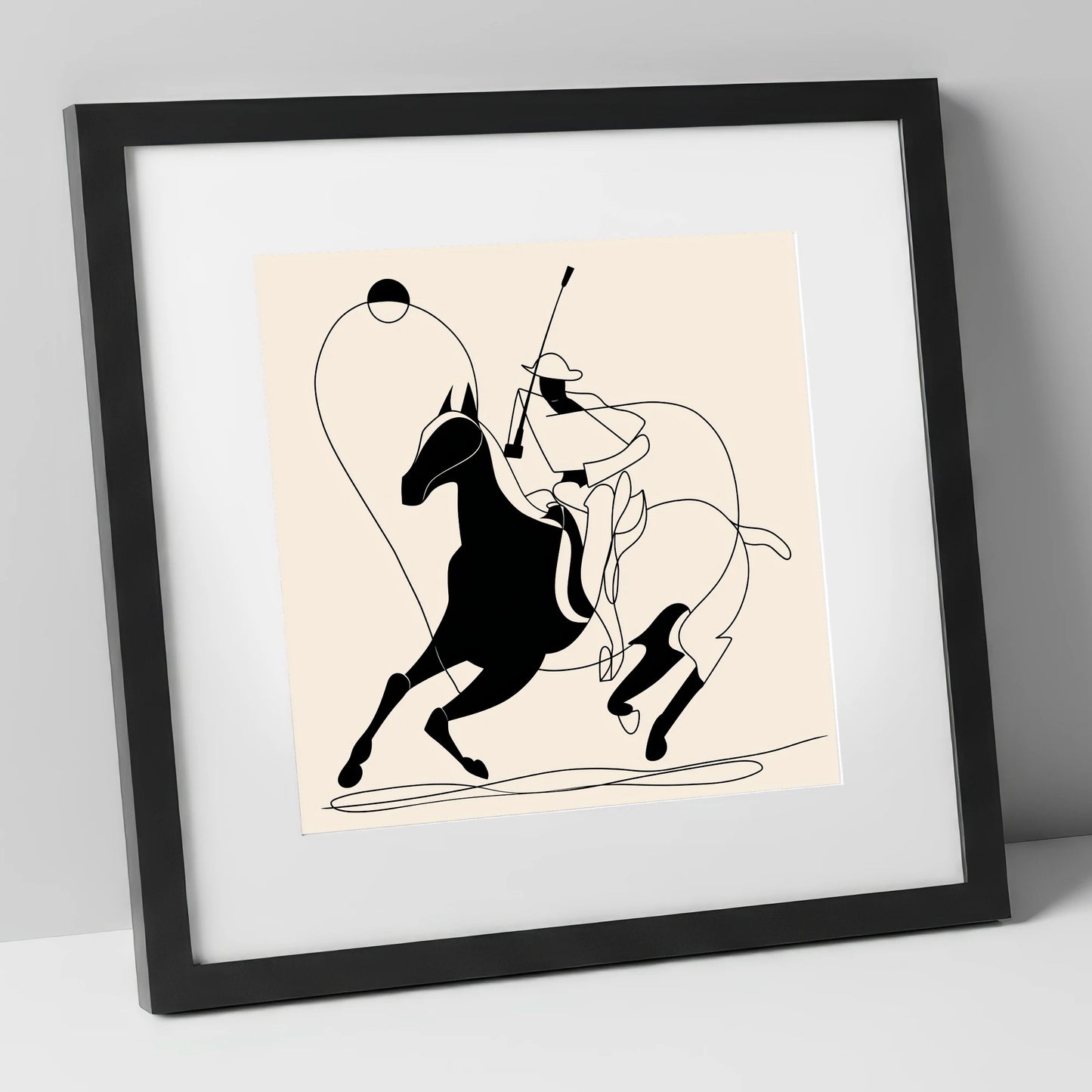 The Polo Swing polo horse art print in black frame