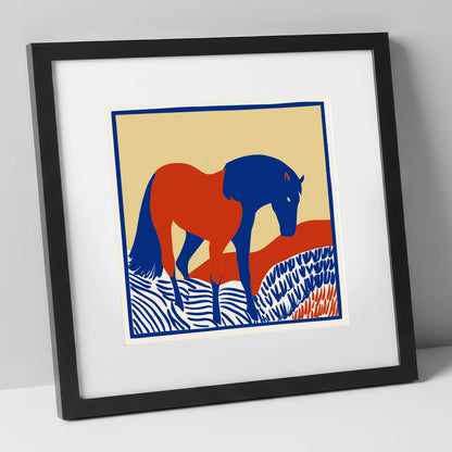 Cobalt And Rust horse portrait art print in black frame