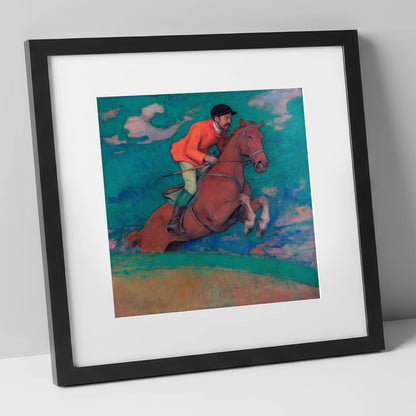 The Crimson Chase racing horse art print in black frame