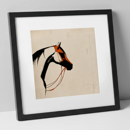Rust and Ink Silhouette horse breed art print in black frame
