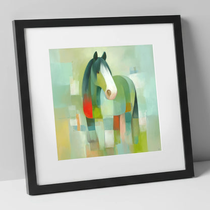Modern Geometric Cob horse breed art print in black frame