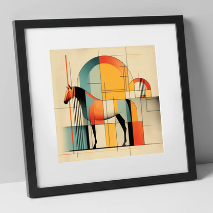 Structured Equine Harmony horse stable art print in black frame