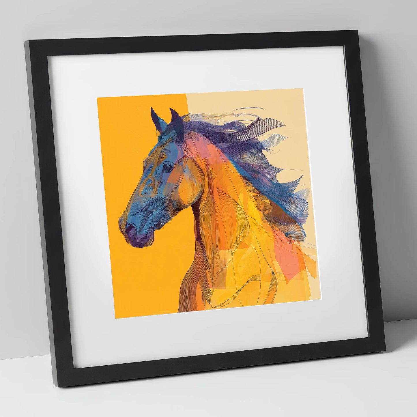 Vibrant Cobalt Equine horse breed art print in black frame