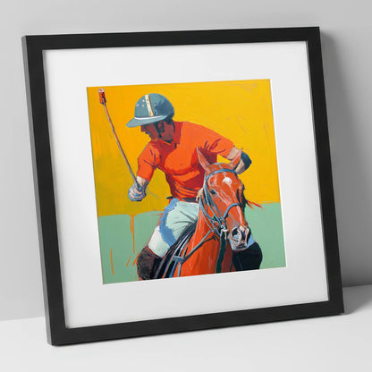 Vivid Mid-Chukka Strike polo horse art print in black frame