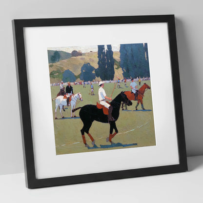 Midsummer Polo Pause polo horse art print in black frame