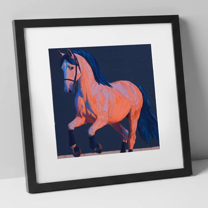 Vibrant Dressage Equine horse breed art print in black frame