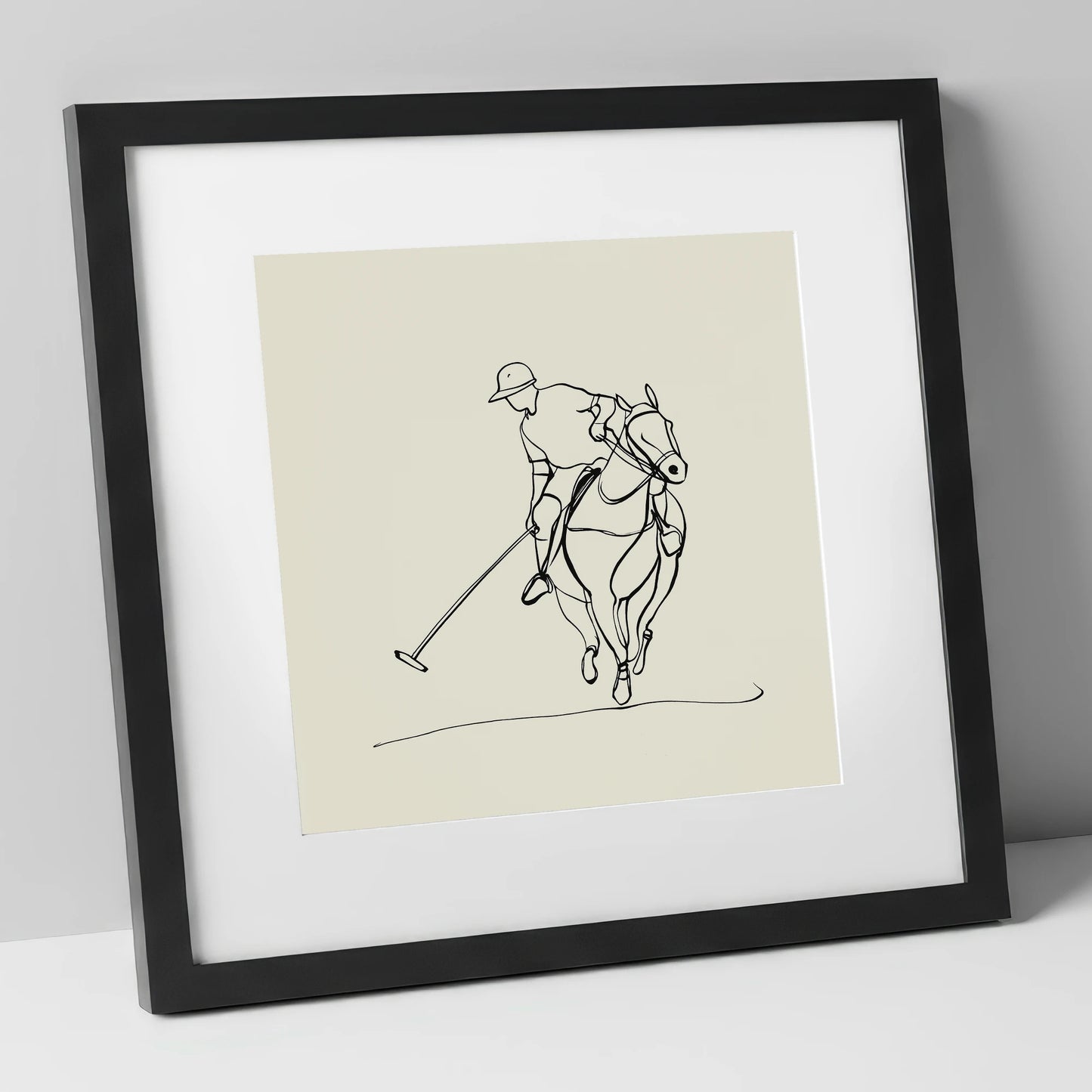 The Elegant Chukka polo horse art print in black frame