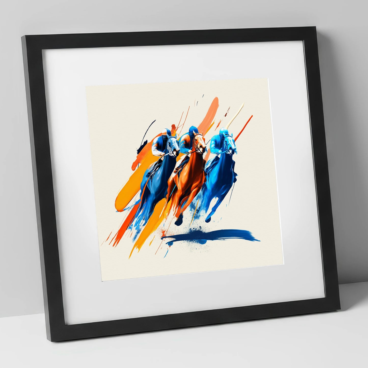 The Final Surge racing horse art print in black frame