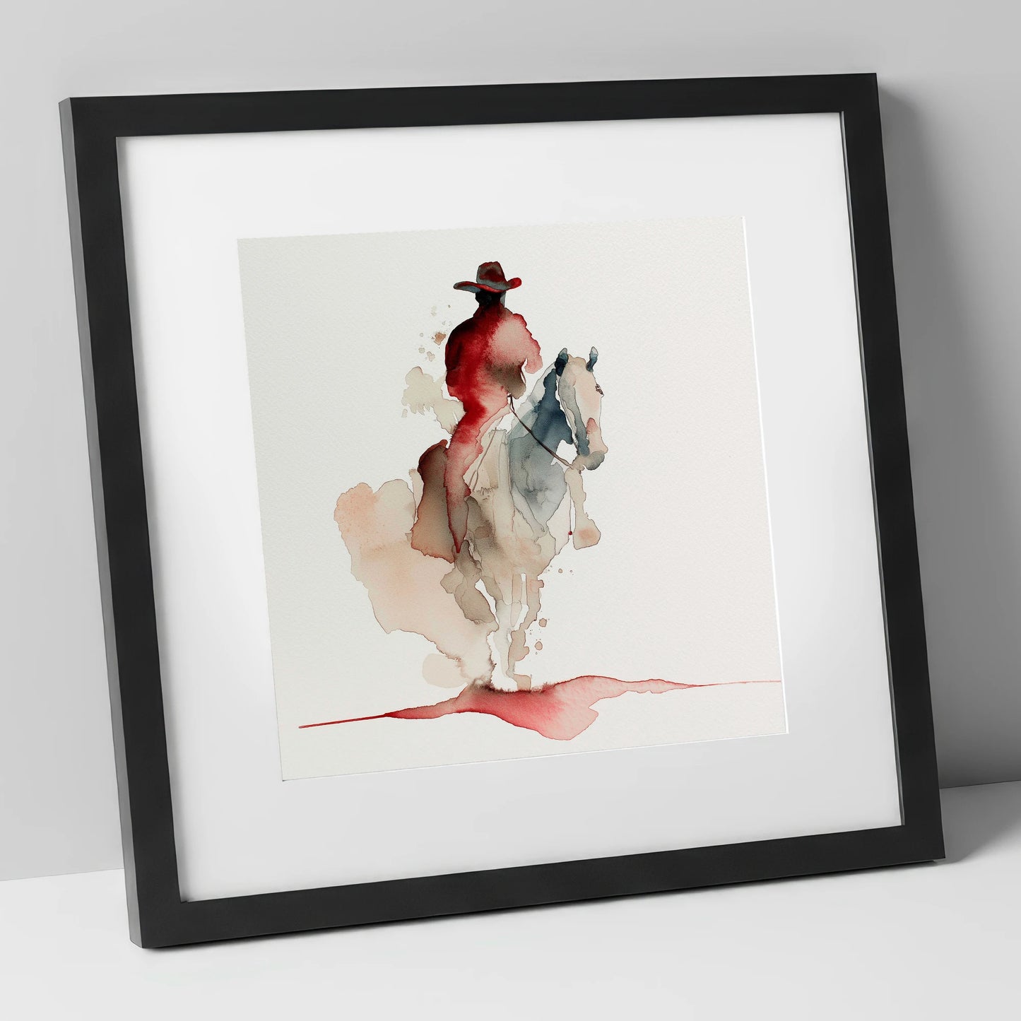 Crimson Trail Rider western horse art print in black frame