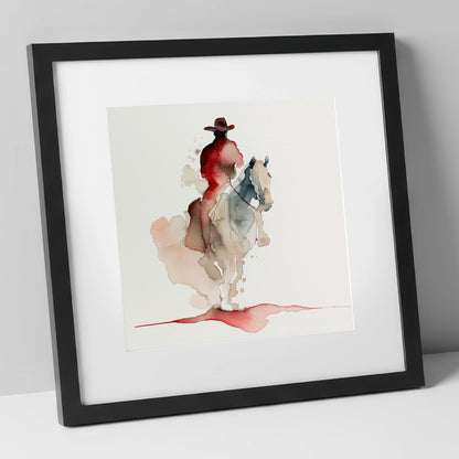 Crimson Trail Rider western horse art print in black frame