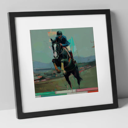 Bold Ascent show jumping horse art print in black frame