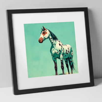 Striking Spotted Appaloosa horse breed art print in black frame