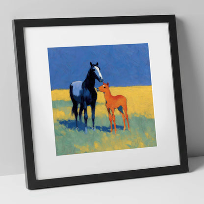Azure Summer Bond mare & foal art print in black frame