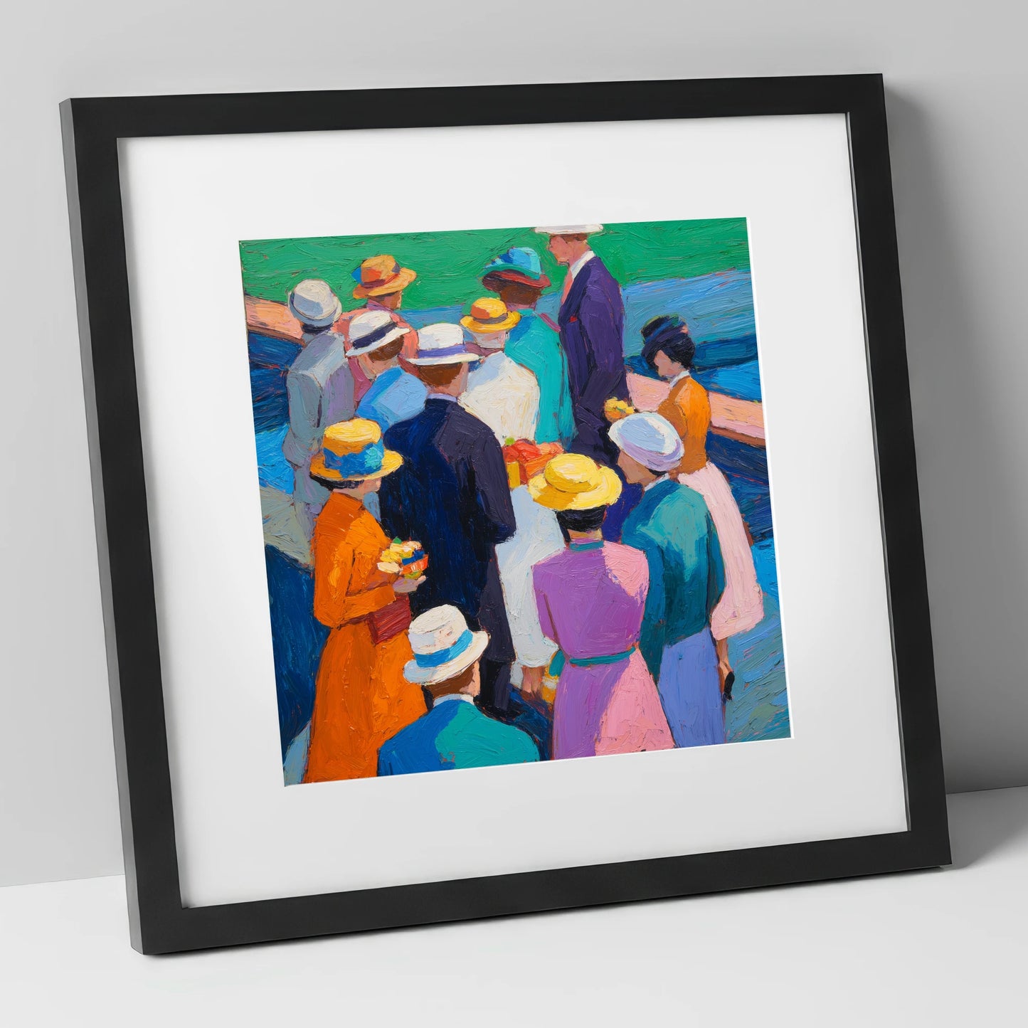 Colours of the Enclosure racing horse art print in black frame